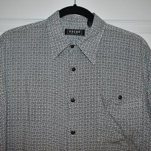 GOCHU Men's Geometric Print Shirt Short Sleeve Black Button Down Rayon Size M